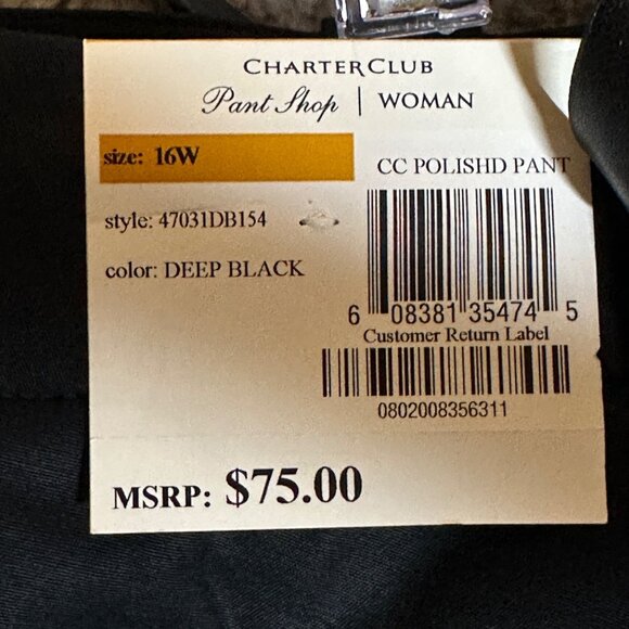 Charter Club Pants Womens 16W Black Curvy Fit Tummy Slimming Slim Leg Ankle - Picture 6 of 8